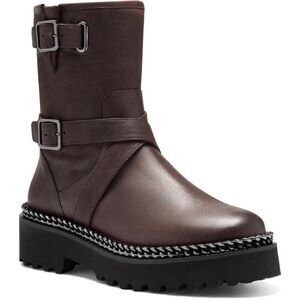 Vince Camuto Womens VCMESSTIA Leather Lug Sole Ankle Boots In Brown